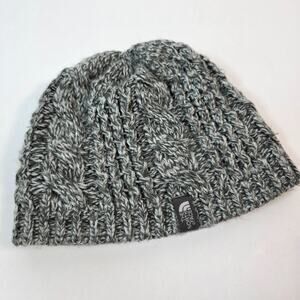 North Face Alpaca Wool Beanie Hat Gray Chunky Cable Knit Fleece Lined Adult OS
